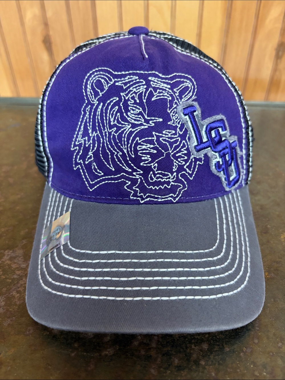 Top of the World LSU Tigers Trucker StrapBack Hat. Purple/Gray. Embroidered Mike